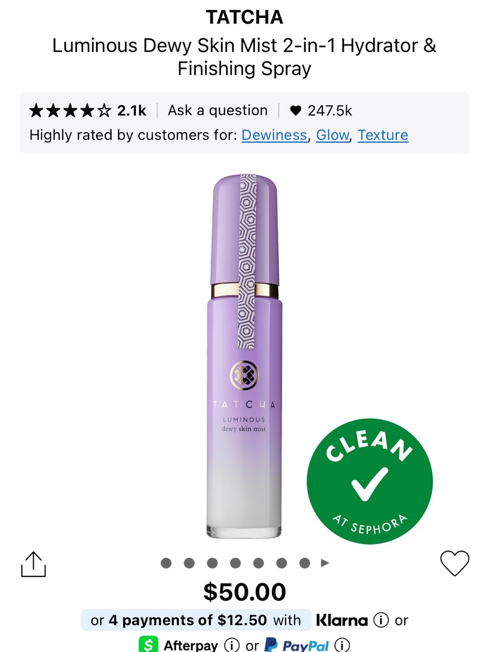 Tatcha luminous dewy skin mist